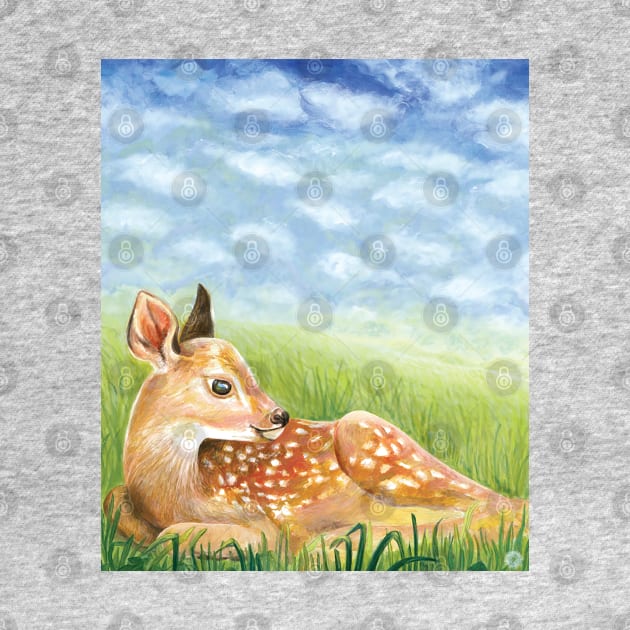 Baby Deer Fawn in Green Grass Illustration by Julia Doria Illustration